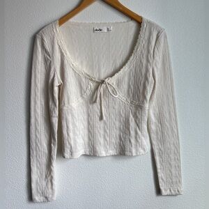 NWOT Eloise Cream Lace Tie Front Long Sleeve Crop Top Size Small